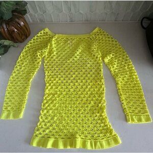 Neon Yellow Fishnet Style Long Sleeve Top Nylon Spandex Blend
